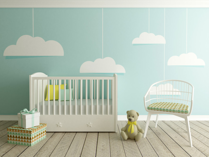 baby nursery with brightly painted walls
