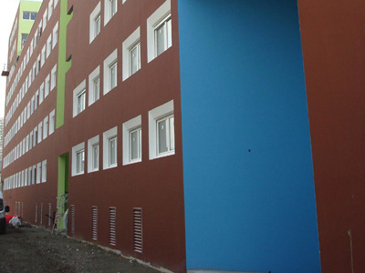 building with color blocking painting technique